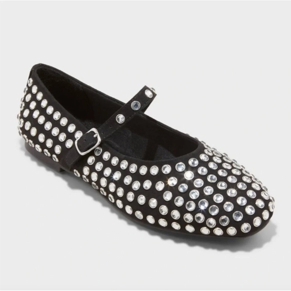 Black Rhinestone Mary Jane Flats A New Day Issa Women's Size 7 NWT